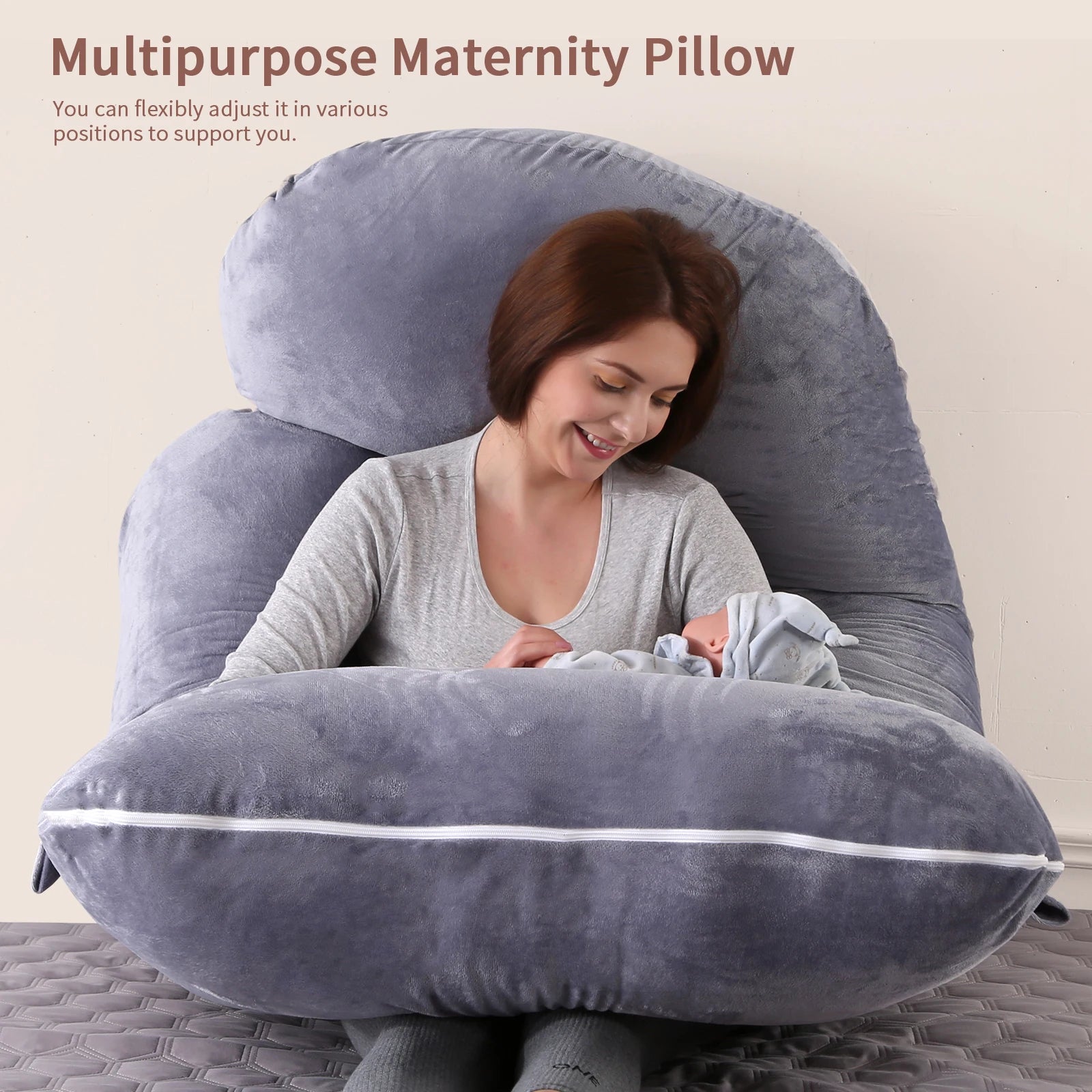 Pregnancy Pillow G Shaped Pregnancy Pillow with Removable Cover Full Body Pillow Support for Back, Hips, Legs, Belly (Dark Grey)