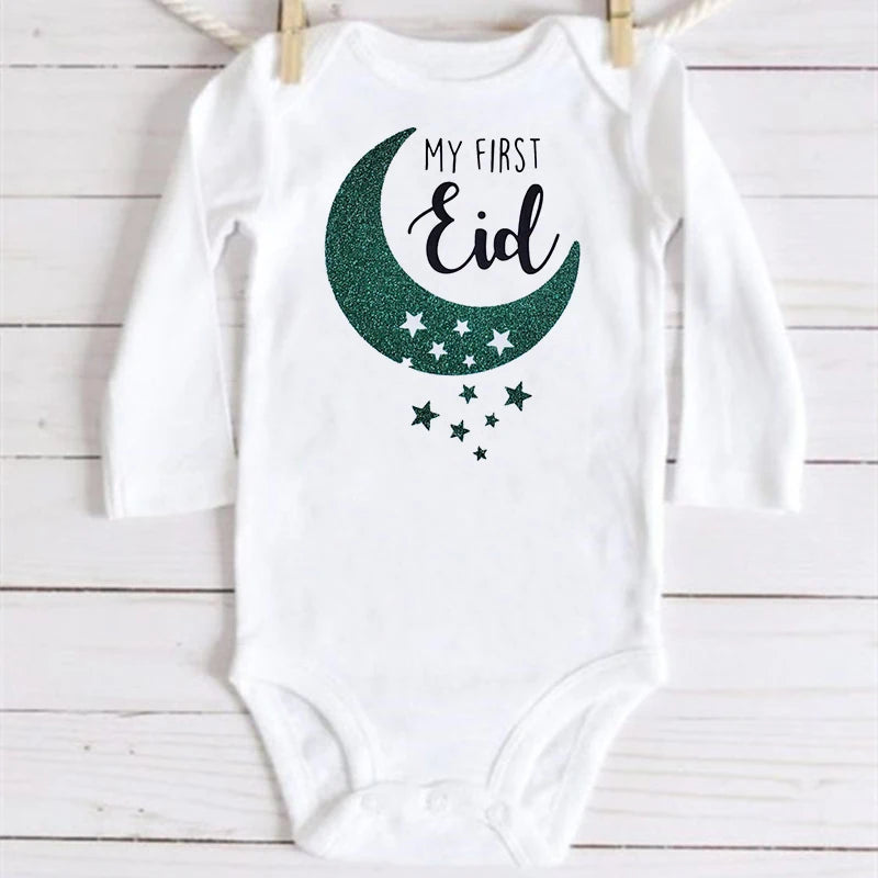 My First Eid Print Newborn Infant Clothes festive party Baby Toddler Jumpsuits Boys Girls Long Sleeve Bodysuits Ramadan Outfits