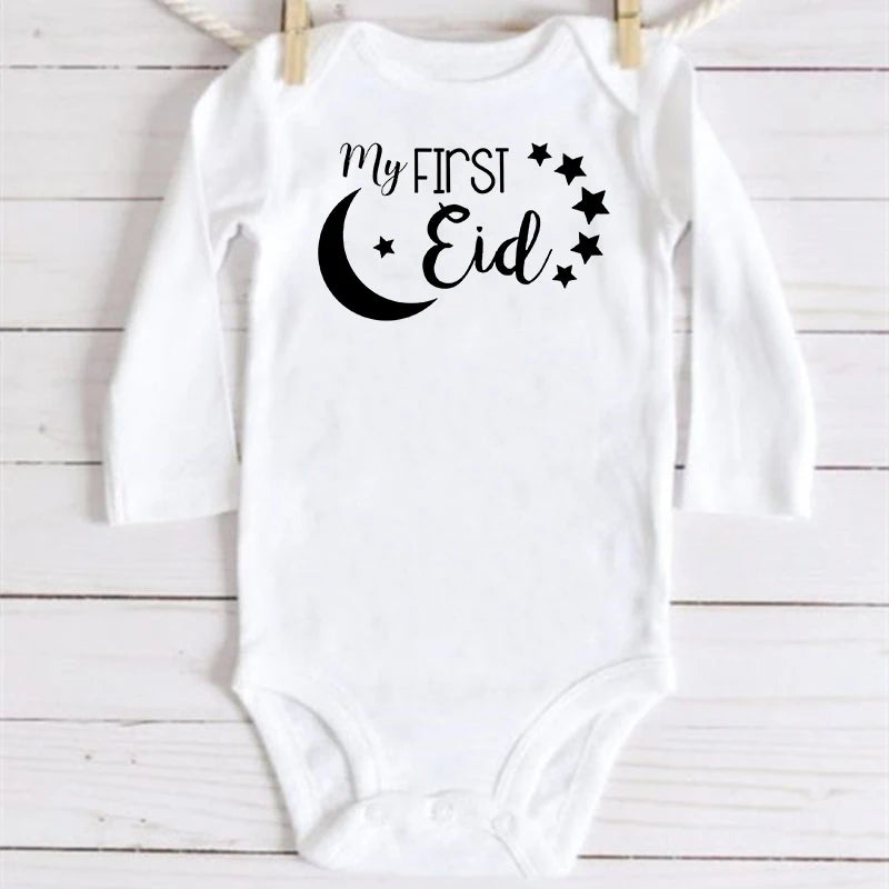 My First Eid Print Newborn Infant Clothes festive party Baby Toddler Jumpsuits Boys Girls Long Sleeve Bodysuits Ramadan Outfits