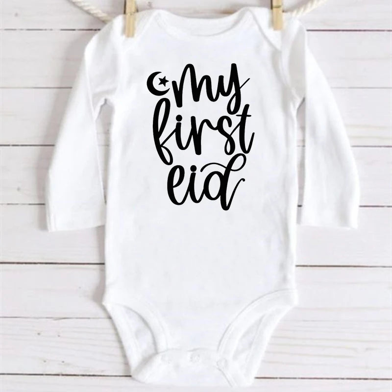 My First Eid Print Newborn Infant Clothes festive party Baby Toddler Jumpsuits Boys Girls Long Sleeve Bodysuits Ramadan Outfits