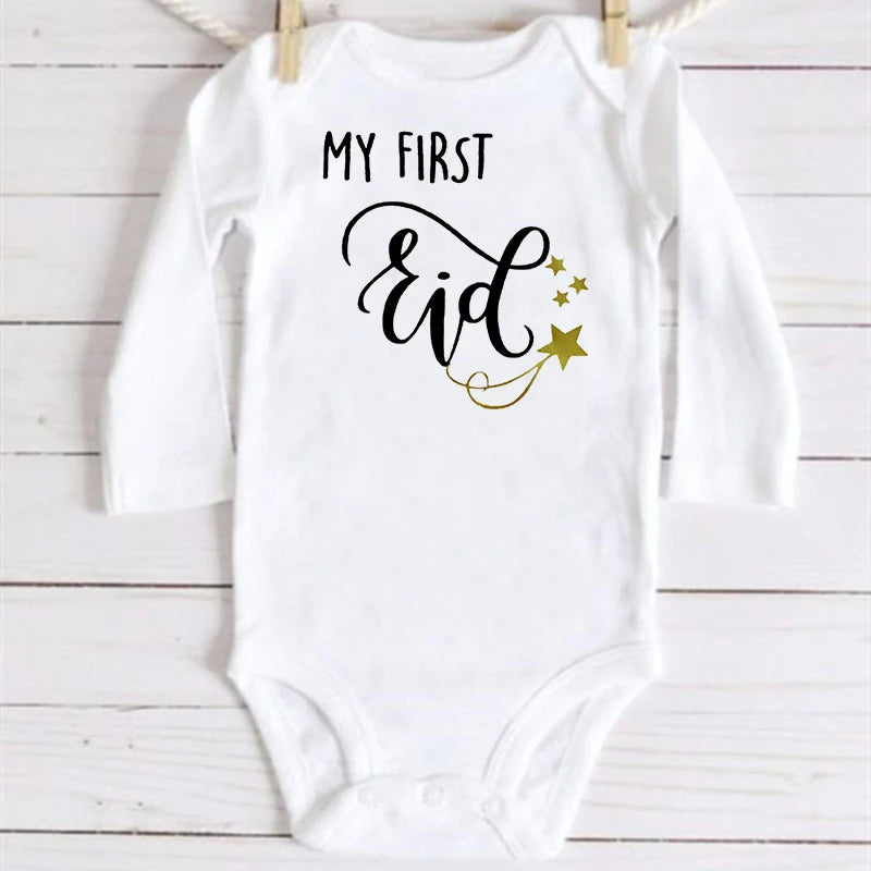 My First Eid Print Newborn Infant Clothes festive party Baby Toddler Jumpsuits Boys Girls Long Sleeve Bodysuits Ramadan Outfits