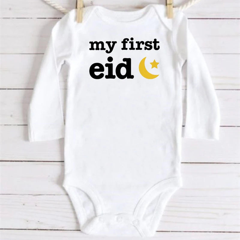 My First Eid Print Newborn Infant Clothes festive party Baby Toddler Jumpsuits Boys Girls Long Sleeve Bodysuits Ramadan Outfits